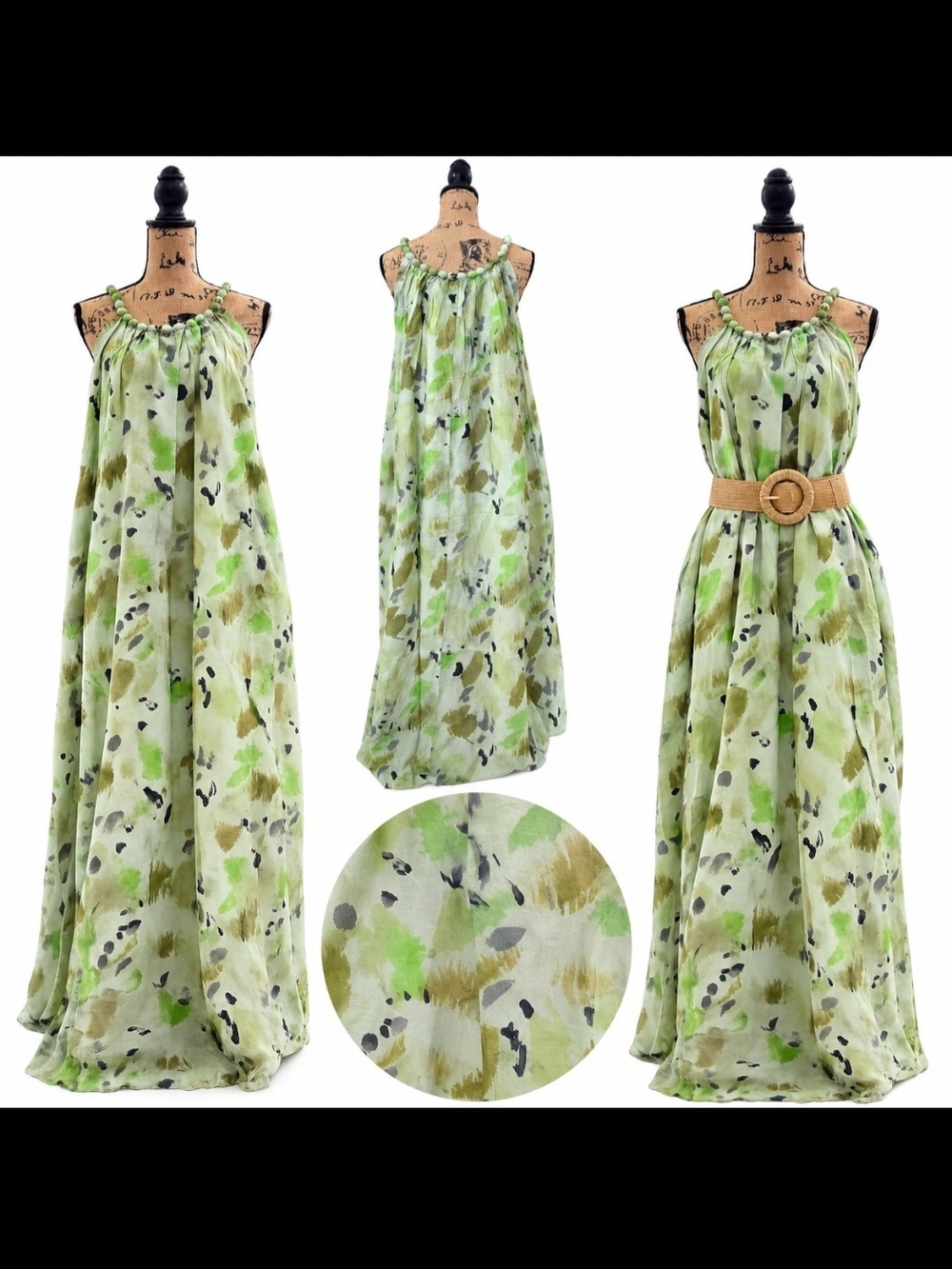 Patrizia Luca Green Watercolor Print Maxi Dress